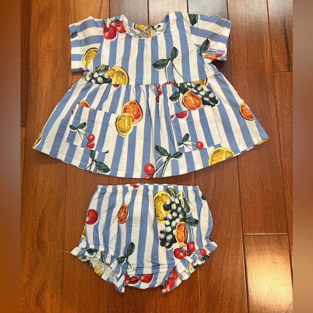 Show Me Your MuMu Blue and White Striped Kids Set with Fruit Print